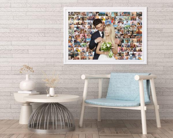 Poster frame in living room psd mockup