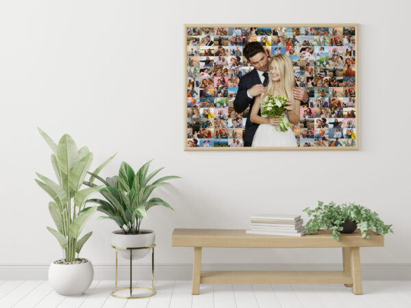 Poster frame in living room psd mockup