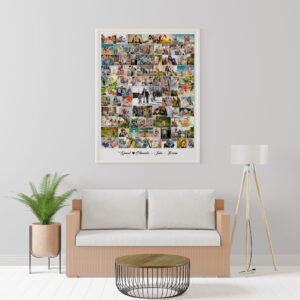 Poster frame in living room psd mockup