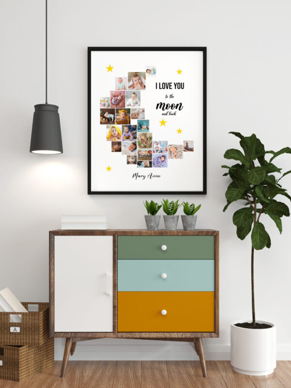 Poster frame in living room psd mockup