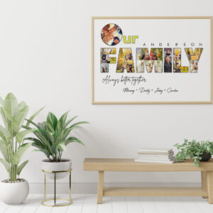 Poster frame in living room psd mockup
